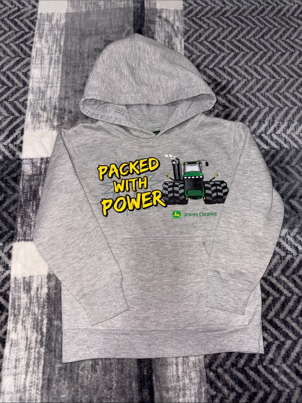 🐢John Deere Gray Hoodie with Green & Yellow Tractor Graphic